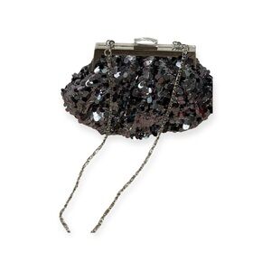Lulu Townsend Silver sequin kiss lock Clutch with  Chain Strap.